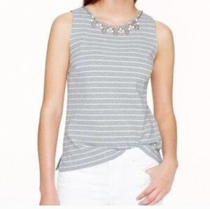 J. Crew Stripe Necklace Shell Tank Top in Gray and White Size Medium
